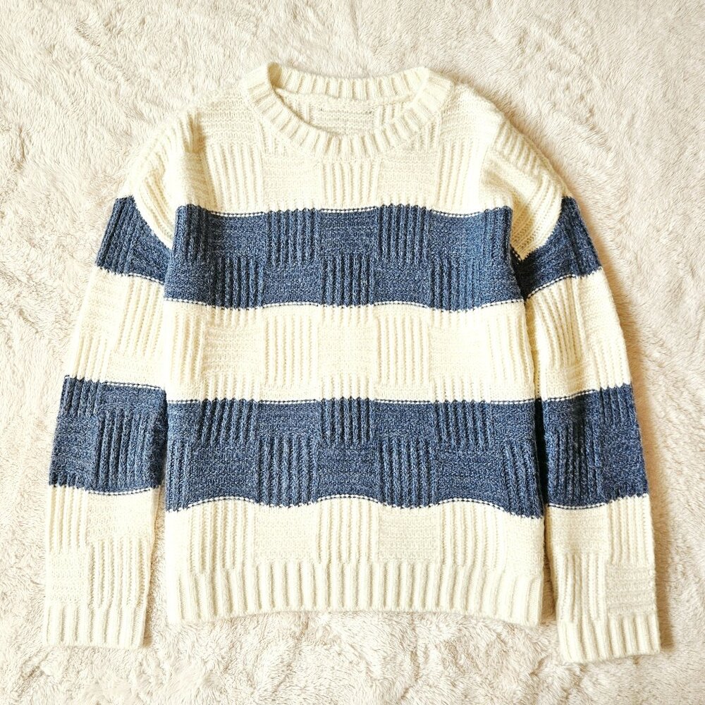 Cyrus Women's Striped Knit Sweater Geometric Check Pattern Long Sleeve Oversize